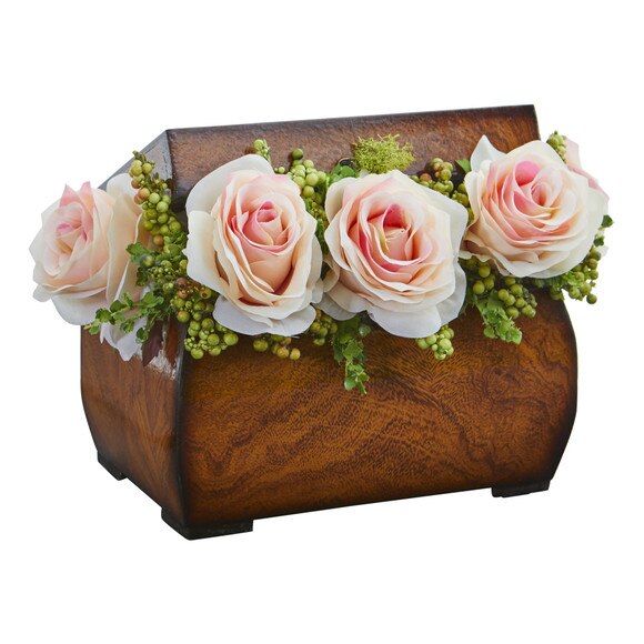 Roses Artificial Arrangement in Decorative Chest - SKU #1591-PE - 10